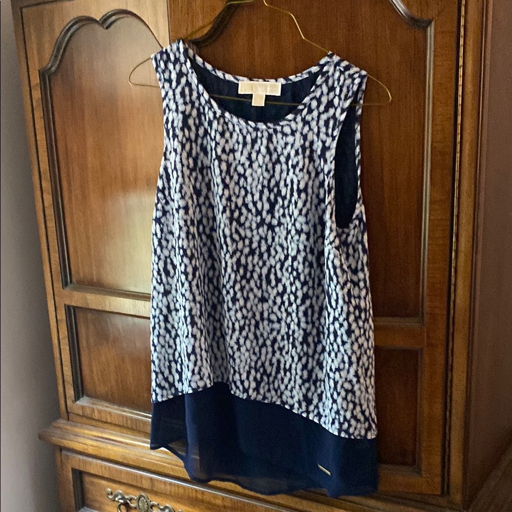 Michael Kors Navy and White Sleeveless Blouse Boxy Style